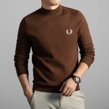 Fp wheat ear men's round neck worsted wool sweater embroidered solid color sweater top thickened warm mulberry silk sweater Fp wheat ear men's round neck worsted wool sweater embroidered solid color sweater top thickened warm mulberry silk sweater