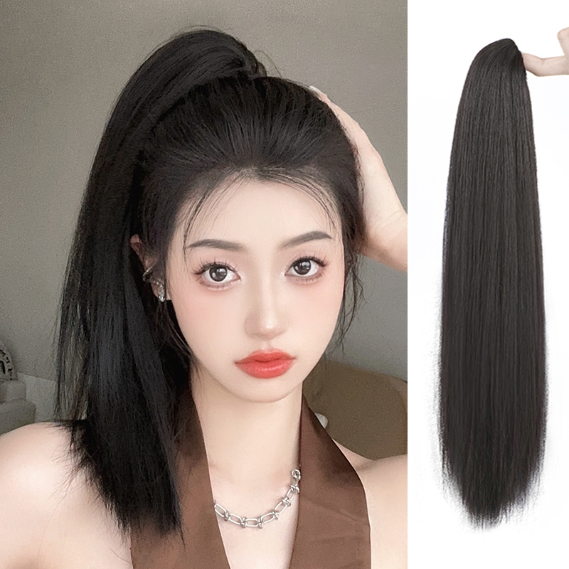 Straight Hair Clip Ponytail Wig for Women, Internet Celebrity Braids, Natural High Ponytail, Realistic Hair, Short Ponytail, Medium-Long Hair, Fake Ponytail