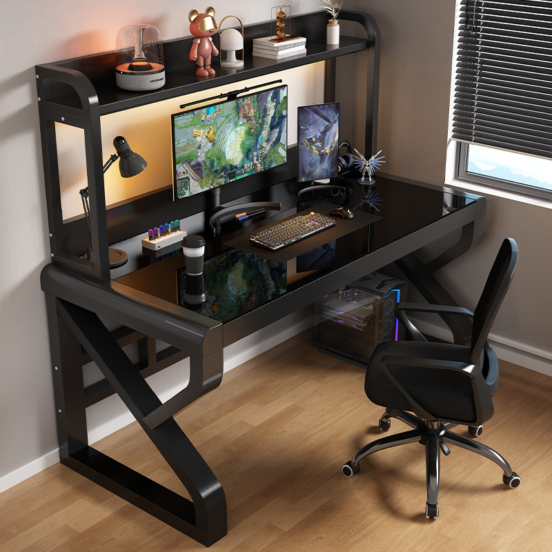 Computer Desk, Desk, Bookshelf, Integrated Student Home-Use Tempered Glass Study Table, Simple Bedroom Desktop Office Desk