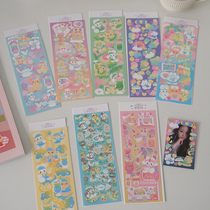 Candy Colors Korea Ins and Cuka Stickers Cute Cartoon Small Bear Laser Waterproof Hand Ledger Decorative Diy Material Appliquise