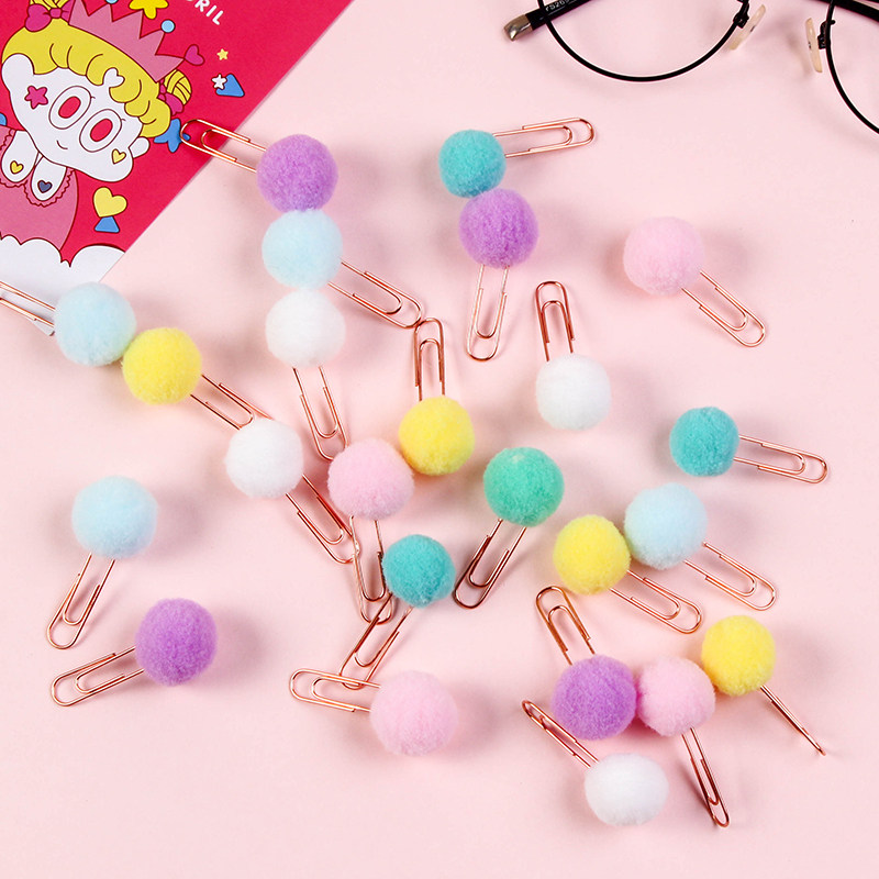 Cute Little Clear New Candy Color Hair Balls Back Tattoo Creative Metal Color Bookmark Back Tattoo Note Book Page Clips