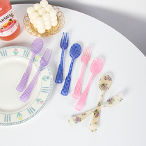 Korean ins style homemade retro plaid floral fork spoon French dessert fork spoon cake spoon photo props