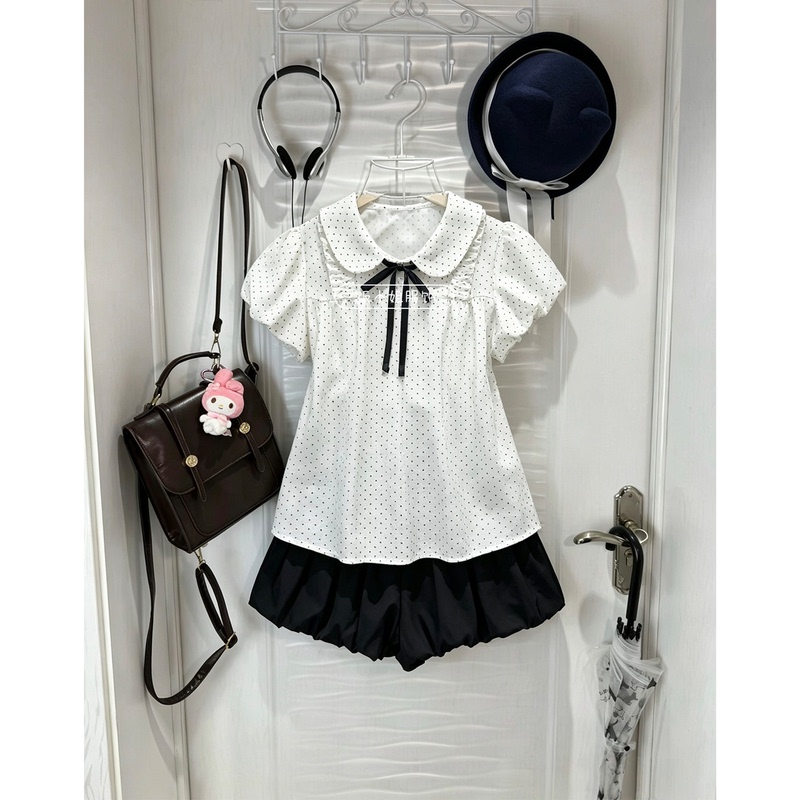 Japanese Original Jk Uniform Summer Doll Collar School Style Polka Dot Puff Sleeve Shirt Petite Soft Girl Style Set Japanese Original Jk Uniform Summer Doll Collar School Style Polka Dot Puff Sleeve Shirt Petite Soft Girl Style Set