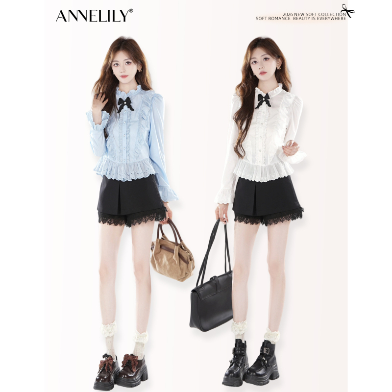 Annelily Angel Qi【Tang Wan】Autumn New Light Luxury Fashion Design Everyday Embroidered Versatile Shirt Annelily Angel Qi【Tang Wan】Autumn New Light Luxury Fashion Design Everyday Embroidered Versatile Shirt