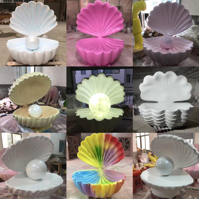 Trendy Photo Spot Decoration: Realistic Large Shell Chair Ornament, Outdoor Fiberglass Ocean Sculpture Photography Prop
