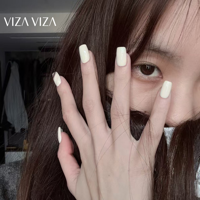 Viza Soy Milk White Solid Color Handmade Wearable Nails 2026 New Simple Whitening Nail Art Full Cover Finished Product