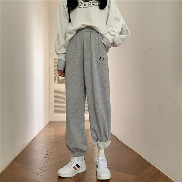 Sports pants girls spring autumn winter clothing junior high school students loose casual all-match plus velvet thickened sweatpants trousers