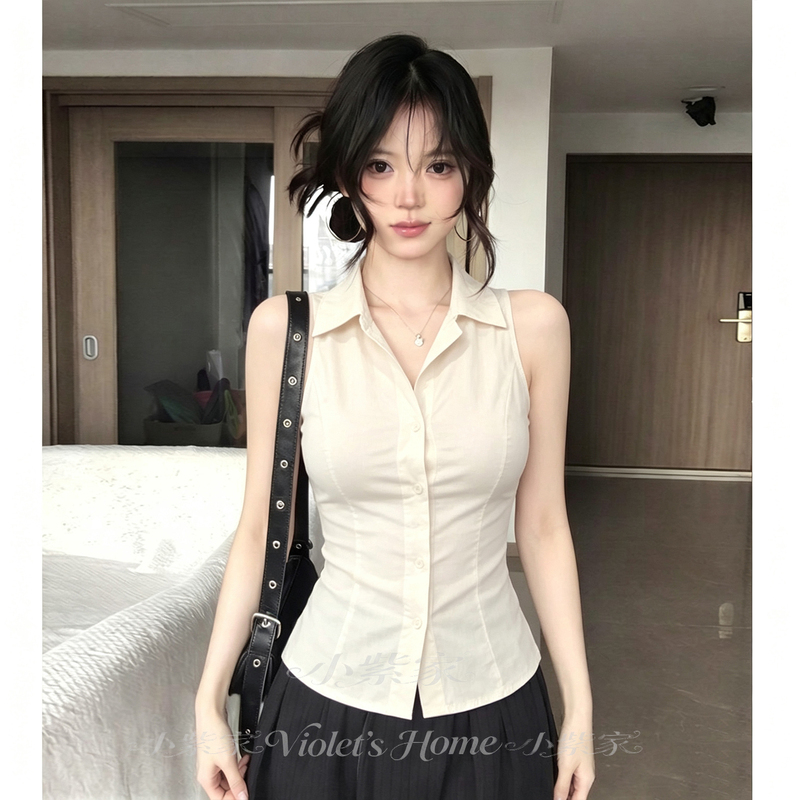 Korean-Style Niche Polo Collar Sleeveless Vest Shirt 2026 New Summer Slim-Fit Versatile Top for Women