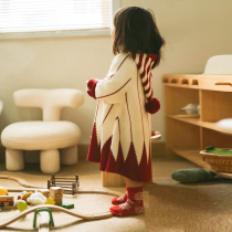 Autumn and winter Christmas red sweater going out cloak cloak pullover knitted jacket elf hat pointed hat New Year girls clothing