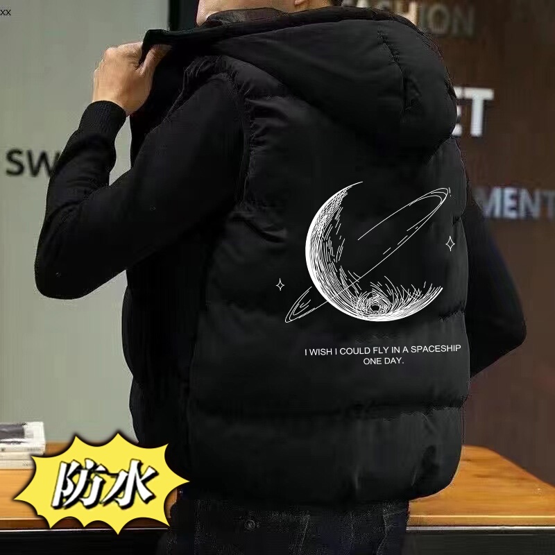 Hooded Cotton Vest for Men, Winter Thickened Sleeveless Puffer Jacket, Versatile Couple's Waterproof Warm Coat