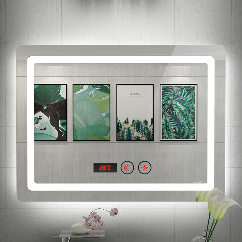 Smart anti-fog bathroom mirror with LED light Powder room Wall-mounted hand washing sink Bathroom makeup mirror Wall-mounted