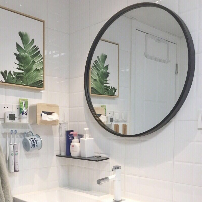 Nordic Iron Art Wall-mounted Mirror Round Mirror Cosmetic Mirror Bathroom Mirror Round Mirror Full Body Mirror Creative Mirror Wash Bathroom Mirror