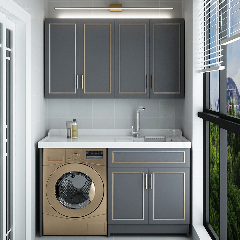 Space aluminum washing machine cabinet Balcony Quartz stone basin Sunscreen belt washboard laundry pool
