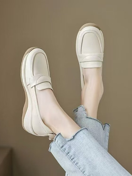 红青蜓一脚蹬休闲单鞋女坡跟软底妈妈鞋2025春新款温州真皮小皮鞋