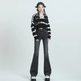 Осенние джинсы, приталенные штаны, длинный мегафон, высокая талия