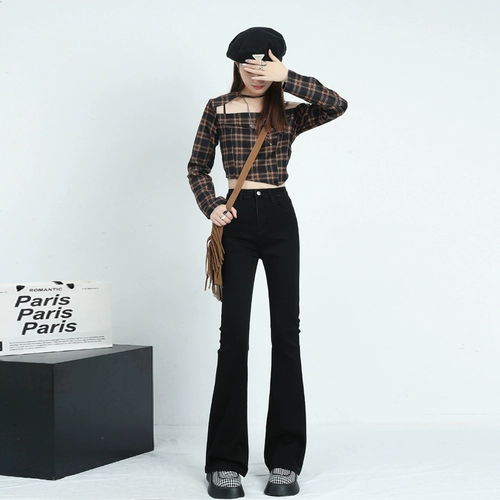 Черный мегафон, летние эластичные приталенные джинсы, штаны, высокая талия