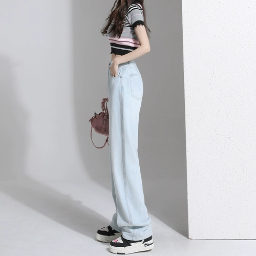 Светлые джинсы, осенние штаны, подходит для подростков, высокая талия, свободный прямой крой, оверсайз