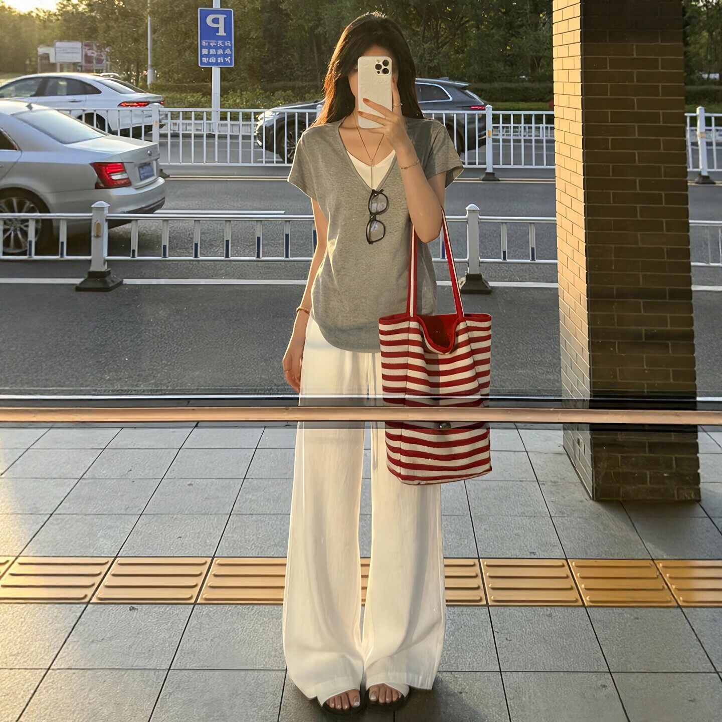 纯棉运动套装女夏季宽松韩版时尚洋气假两件短袖阔腿裤休闲两件套