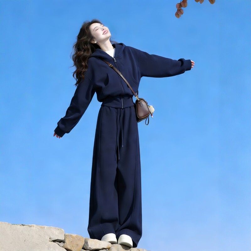 Pure Cotton High-End Sportswear Suit for Women, Spring and Autumn, Loose Fit, Slimming, Korean Style, Fashionable Sweatshirt, Casual Two-Piece Set for Running