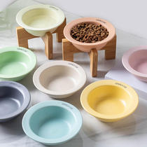Macaron color cat flying saucer tall wooden frame ceramic bowl set cat bowl dog bowl pet feeding bowl drinking water bowl