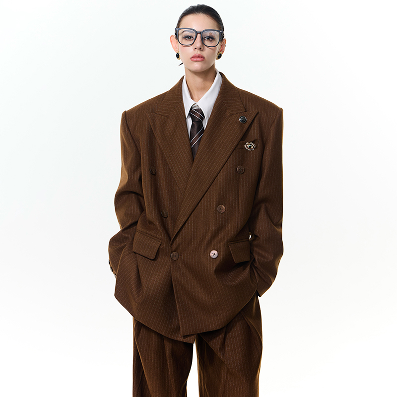 Interlinked Rights Suit High-End Striped Silhouette Top Loose Wide-Leg Drape Suit Men's Suit
