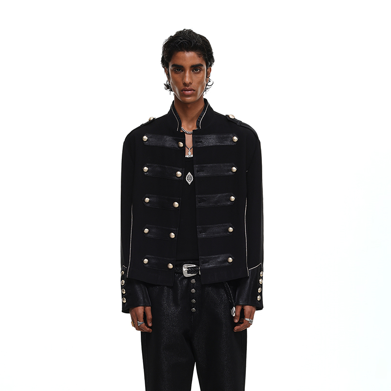 Interlinked Early Autumn Napoleon Style Thin Coat with Palace Design, Stand Collar, Metal Buttons, Niche Outerwear