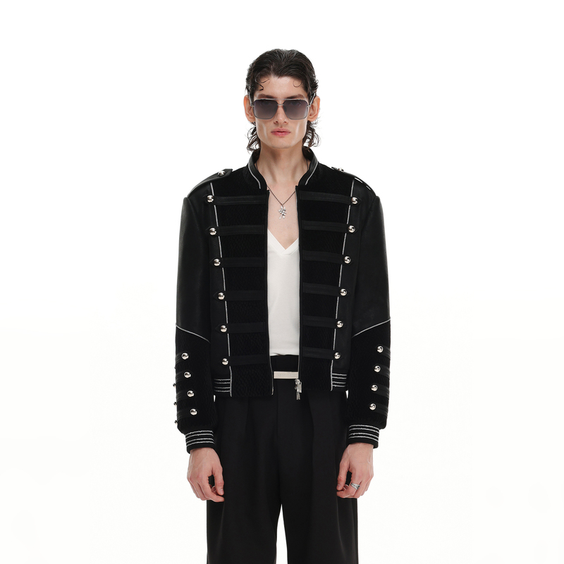 Interelinked Retro Napoleon Court-Style Stand-Collar Jacket with Rivet Stitching, Niche Hussar Leather Coat Interelinked Retro Napoleon Court-Style Stand-Collar Jacket with Rivet Stitching, Niche Hussar Leather Coat