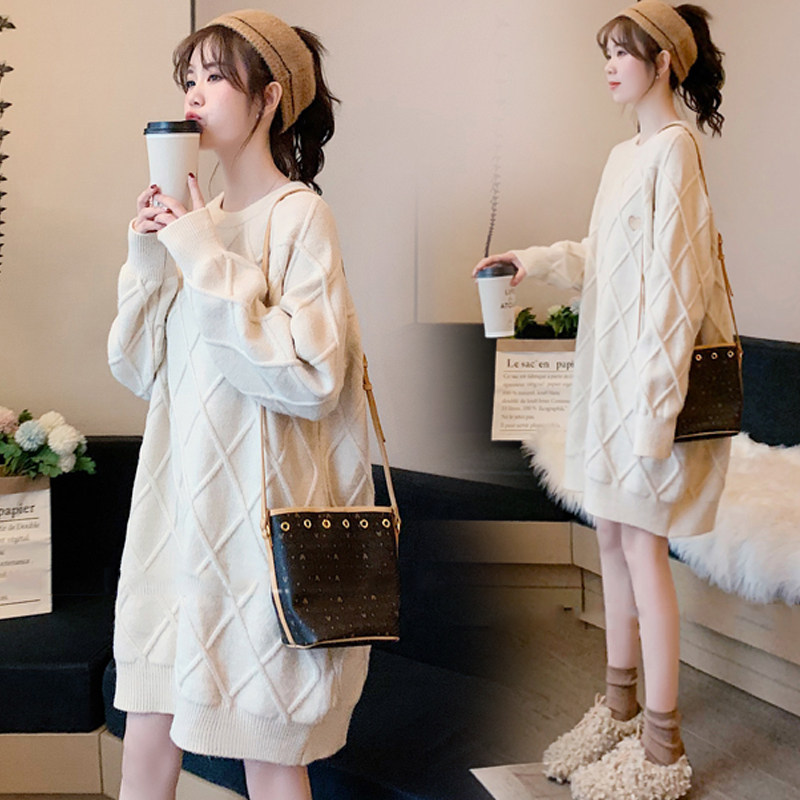 Pregnancy Woman Dress Autumn Winter Style Blouse Women 2022 New Fashion style Korean version Loose Pregnant pregnant women's fur coat medium long version of the boomer