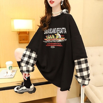 Pregnant womens spring clothing blouses 2022 new Korean version loose with cap leave Two middle and long clothing womens spring and autumn thin