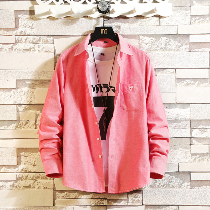 Long-Sleeved Shirt for Men, Pink with One Pocket, 2026 Autumn, for Teenagers and Middle School Students, Shirt, Hairstylist Jacket