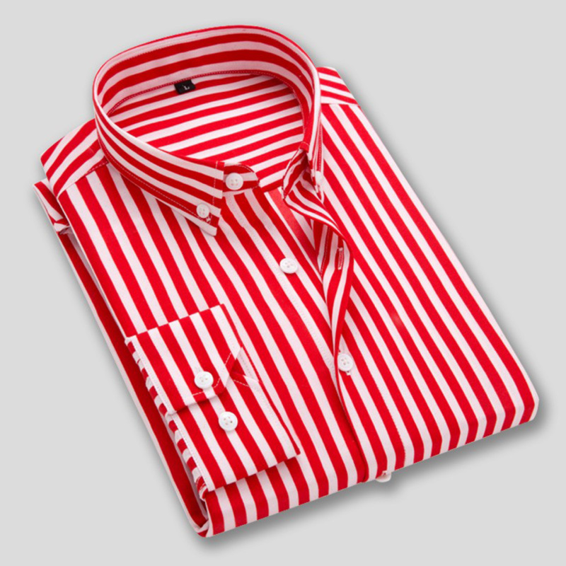 Men's Long-Sleeved Striped Shirt, Red Barber Undershirt, New Summer Inner Layer Shirt, Student Thin Jacket Men's Long-Sleeved Striped Shirt, Red Barber Undershirt, New Summer Inner Layer Shirt, Student Thin Jacket