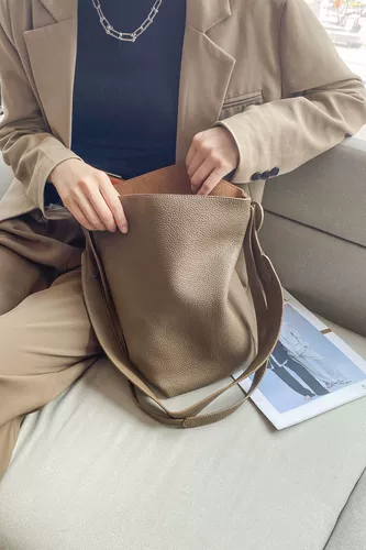 岩牛 Вместительная и большая сумка через плечо, ретро кожаная корзина, из натуральной кожи