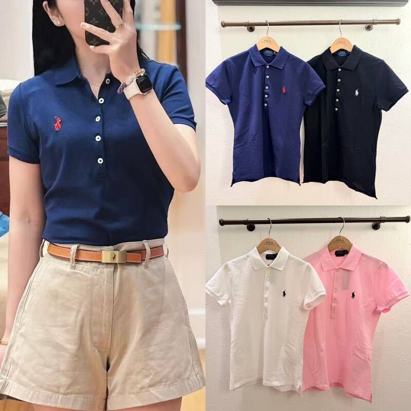 Ralpha Lauren Ralph Lauren Classic Embroidered Pony Logo Five-Button Polo Shirt Short-Sleeved T-Shirt for Women