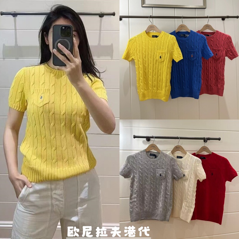 Ralph Lauren Ralph Lauren Spring/Summer Knit Crew Neck Pocket Knit Short-Sleeve Polo Cotton T-Shirt Ralph Lauren Ralph Lauren Spring/Summer Knit Crew Neck Pocket Knit Short-Sleeve Polo Cotton T-Shirt