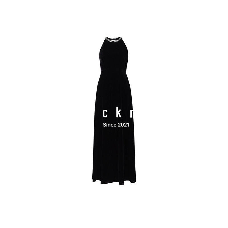 Blacknini's "Banquet Series" Heavy-Duty Silk Velvet Hand-Embellished Diamond Ribbon A-Line Dress