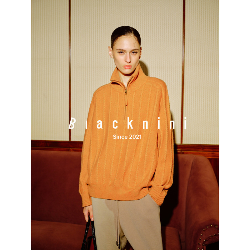 Blacknini Italian Knit Collection! "Pumpkin Sweater" Cashmere Yak Wool Half-Zip Sweater Blacknini Italian Knit Collection! "Pumpkin Sweater" Cashmere Yak Wool Half-Zip Sweater