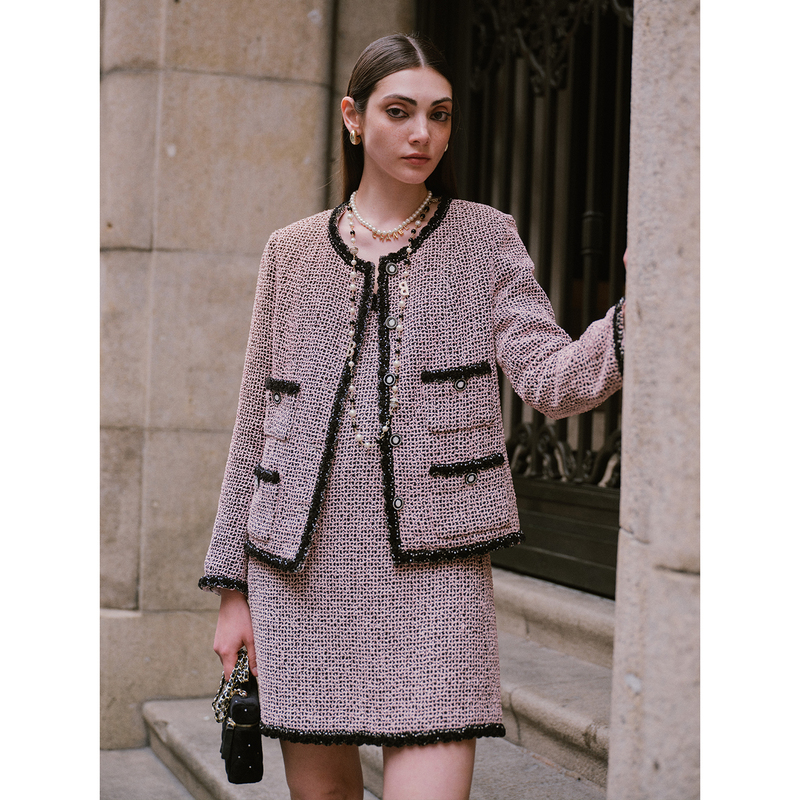 Blacknini "Pink Honeydew Melon" Italian Imported Tdc Ribbon Yarn Handmade Crochet Tweed Jacket