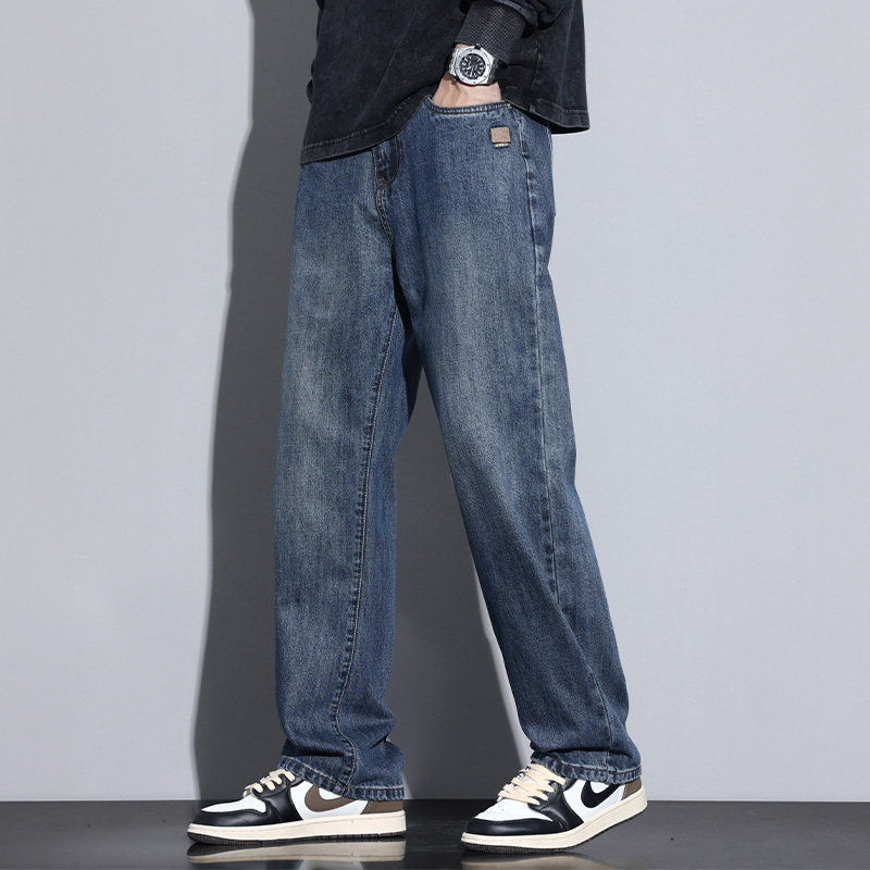 Kuvine Summer Loose Wide-Leg Cleanfit Jeans Men's American High Street Retro Straight Casual Pants