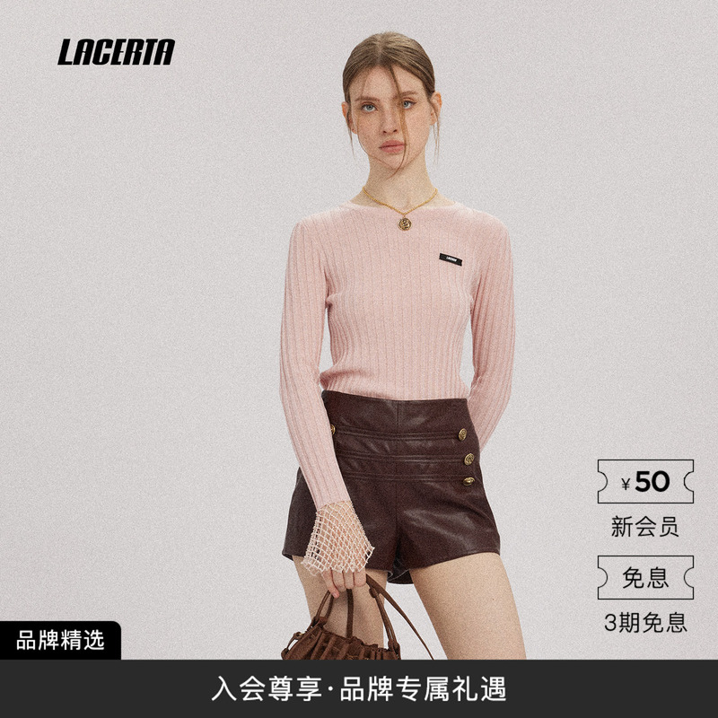 Lacerta/Lacerta 2026 Autumn New Wool Knit Base Shirt with Lace Cuffs Slim Fit Inner Top Lacerta/Lacerta 2026 Autumn New Wool Knit Base Shirt with Lace Cuffs Slim Fit Inner Top