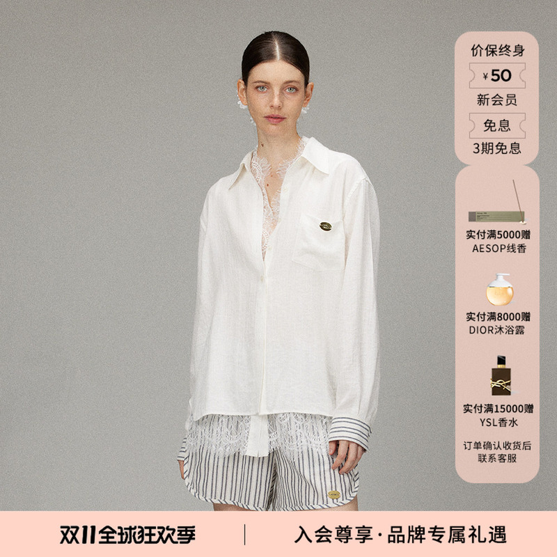 【Lacerta/Lei Sheta Designer Brand】Lace Layered Faux Two-Piece Shirt, Casual Style, Commuter Top 【Lacerta/Lei Sheta Designer Brand】Lace Layered Faux Two-Piece Shirt, Casual Style, Commuter Top