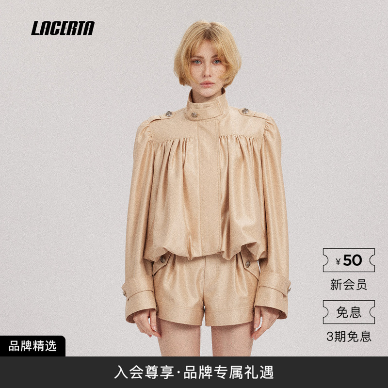 Tian Xiwei's Same Style Lacerta/Lei Sheta 2026 Autumn Retro Stand-Up Collar Jacket with Floral Hem and Zipper Short Jacket Tian Xiwei's Same Style Lacerta/Lei Sheta 2026 Autumn Retro Stand-Up Collar Jacket with Floral Hem and Zipper Short Jacket