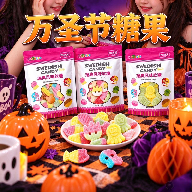 Halloween Candy Hazwi Swedish-Style Gummy Mix with Crown and Skull Shapes, High Aesthetic Value