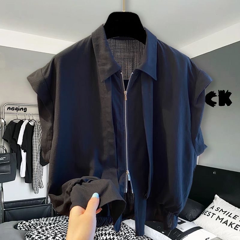 Workwear Style Zip-Up Lapel Vest for Men, Summer Trendy Brand, Light Luxury, Loose Fit, Casual Versatile Sleeveless Shirt, Outerwear Item
