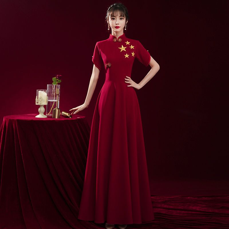 New Choir Performance Costumes for Adult Women, Long Skirts for Middle-Aged and Elderly Choir Members, Red Song Student Red Dresses, Performance Costumes