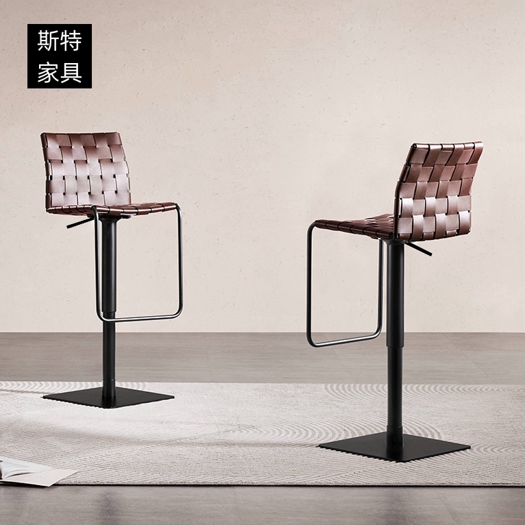 Designer Modern Minimalist Adjustable Bar Stool, Light Luxury Italian High Stool, Island Bar Saddle Leather Bar Chair for Home Use
