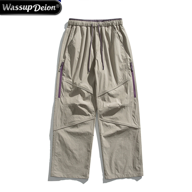 Wassup Deion Multi-Pocket Work Casual Pants for Men, Spring Outdoor Pants with Zipper Pockets, Straight-Leg Waterproof Trousers