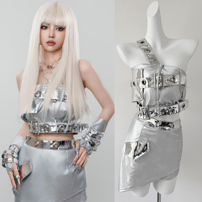 Girl Group Performance Outfit Silver Bar Gogo Costume Female Futuristic Tech Clothing Adult Ai Robot Outfit