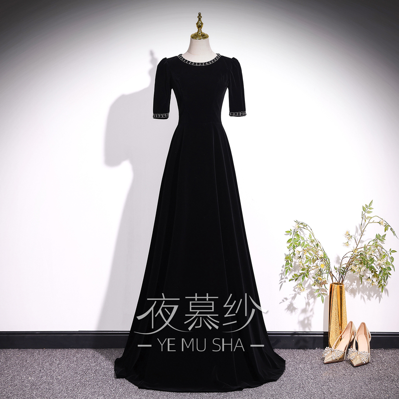 New Black High-End Annual Meeting Elegant Banquet Host Evening Dress, Slim-Fit Choir Gown for Women