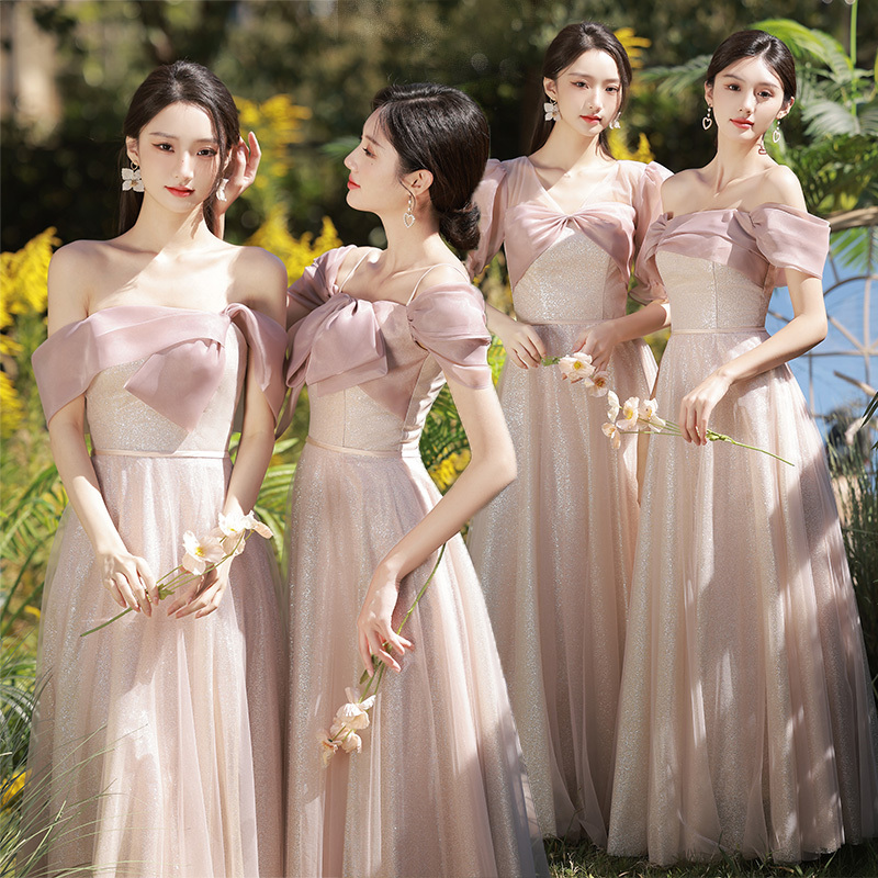 Pink Bridesmaid Dress 2026 New Summer Style, Can Be Worn Casually, High-End Niche Wedding Sister Group Evening Dress for Women