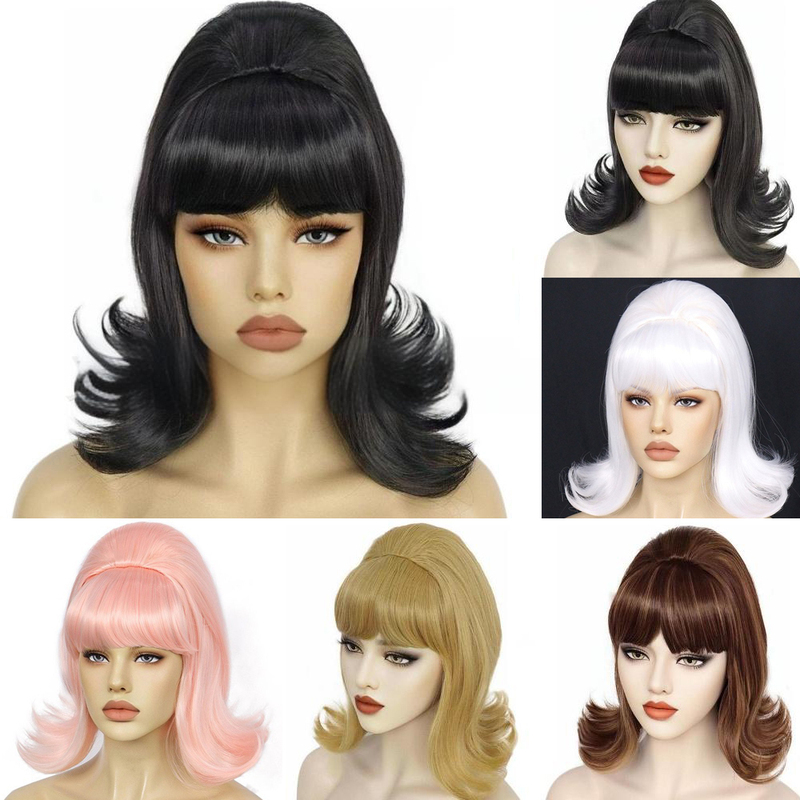 Retro Wig with Upturned Ends, European and American Style, Black, Classic Water Wave Pattern, 50S, 60S, 70S, 80S, 90S Hong Kong Style Wig, European and American Style
